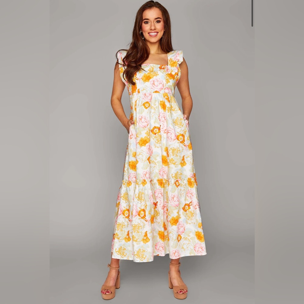 BuddyLove Anastasia Ruffle Shoulder Midi Dress - Creamsicle